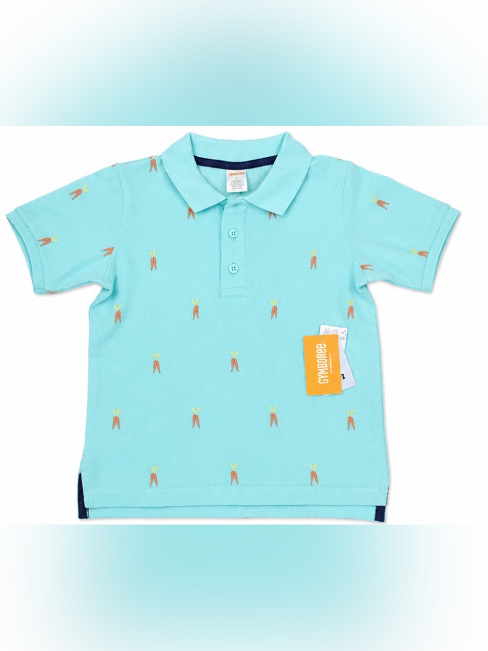 Gymboree Boys 4T Polo Shirt NWT Aqua Carrot Print Short Sleeve